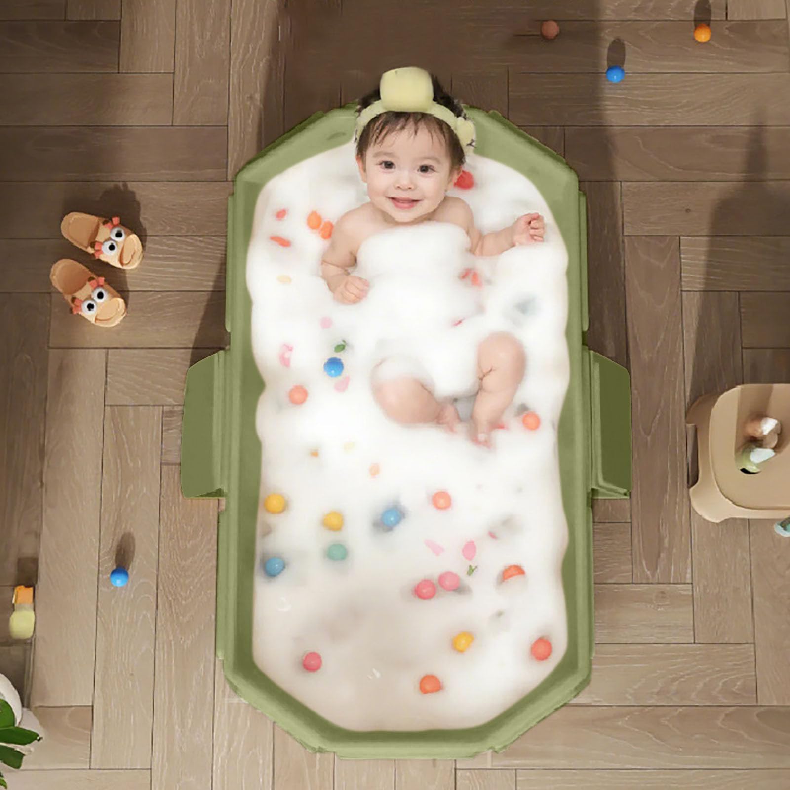 Foldable Bathtub for Kids, Toddler Bath Tub with Drain Plug, Foldable Baby Shower