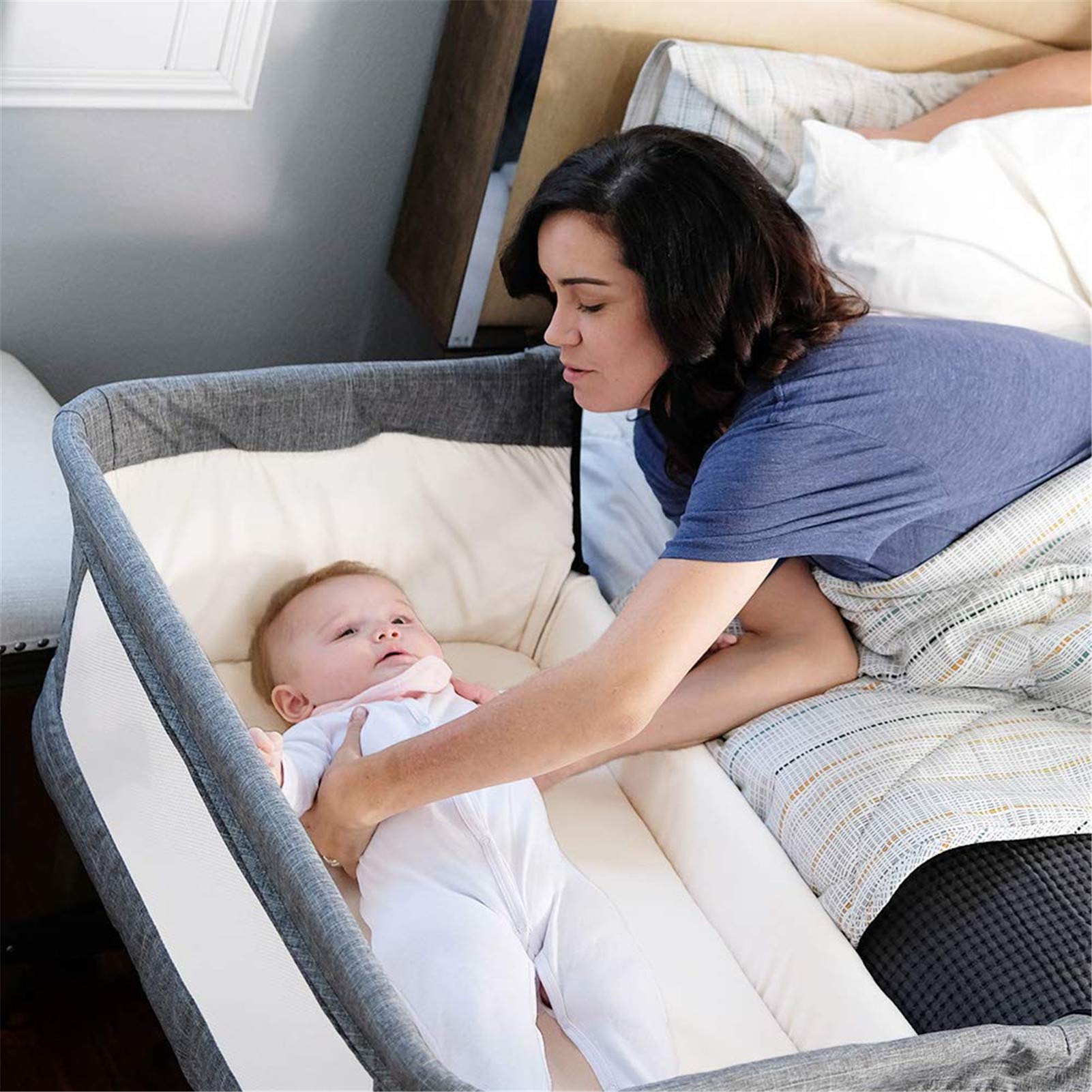 Bedside Sleeper Bedside Crib, Baby Bassinet 3 in 1 Travel Baby Crib Baby Bed