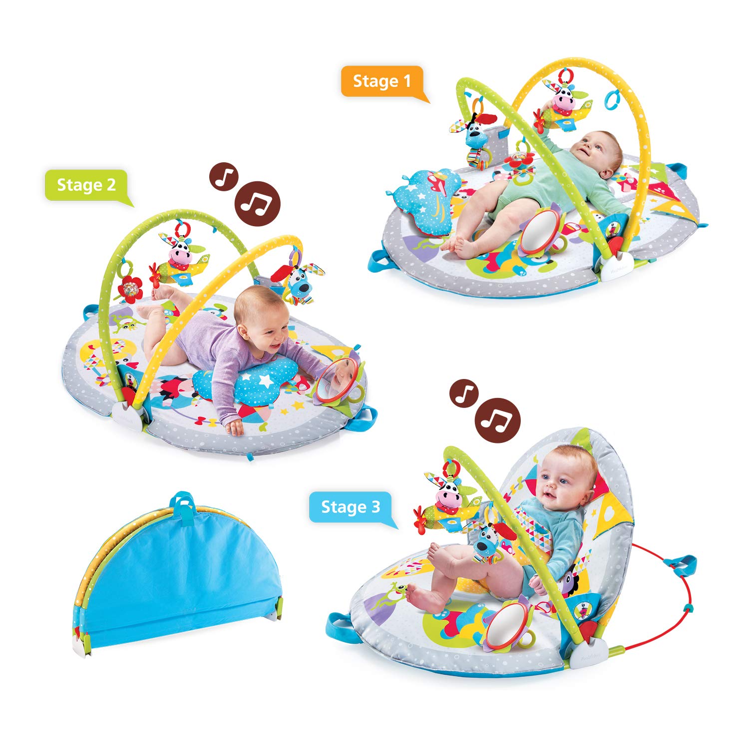 3-in-1 Baby Activity Gym & Playmat with Tummy Time Pillow