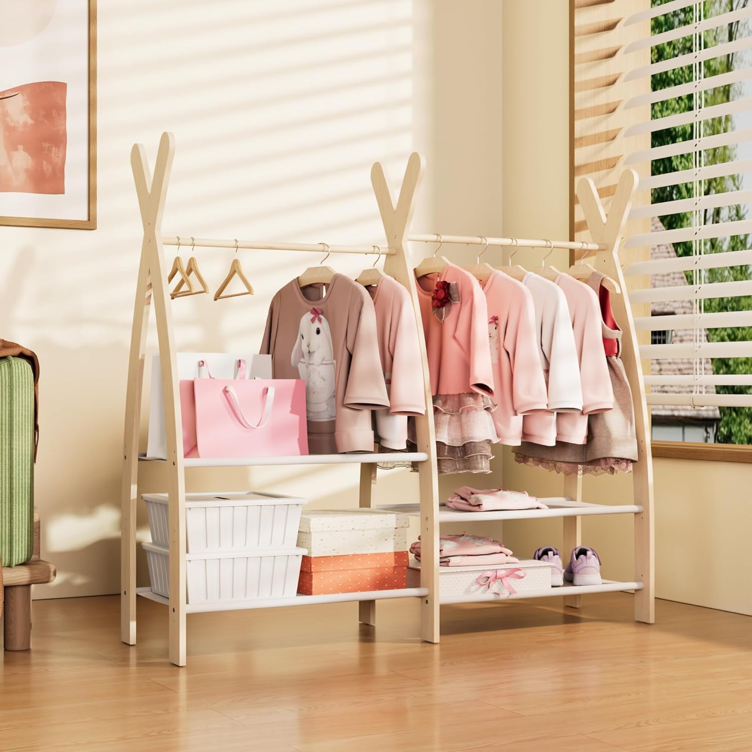 Kids Clothing Rack with Storage Shelves
