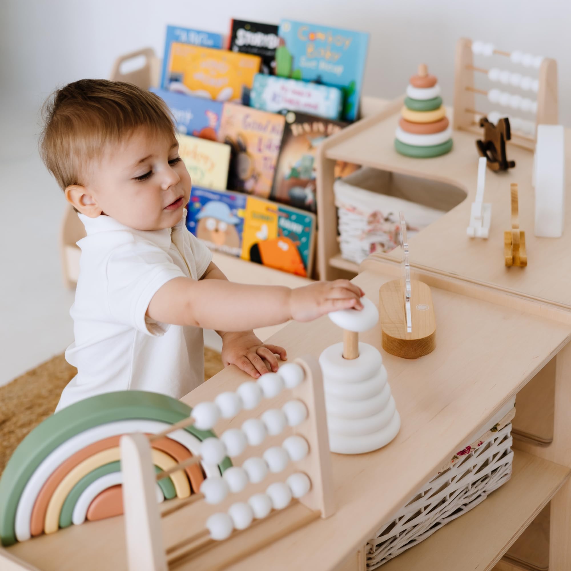 Wooden Kids Shelves Set - Montessori Bookshelf and Toy Storage