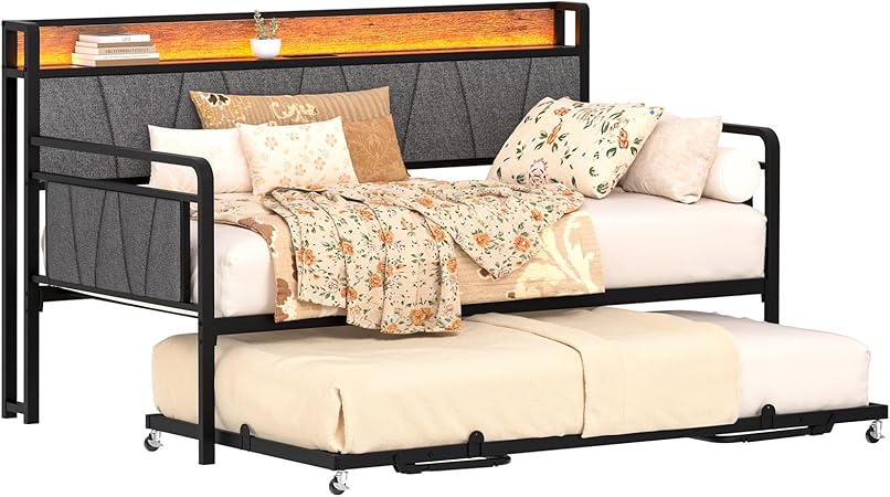 Twin Daybed with Trundle, Modern Twin Size Sofa Day Bed