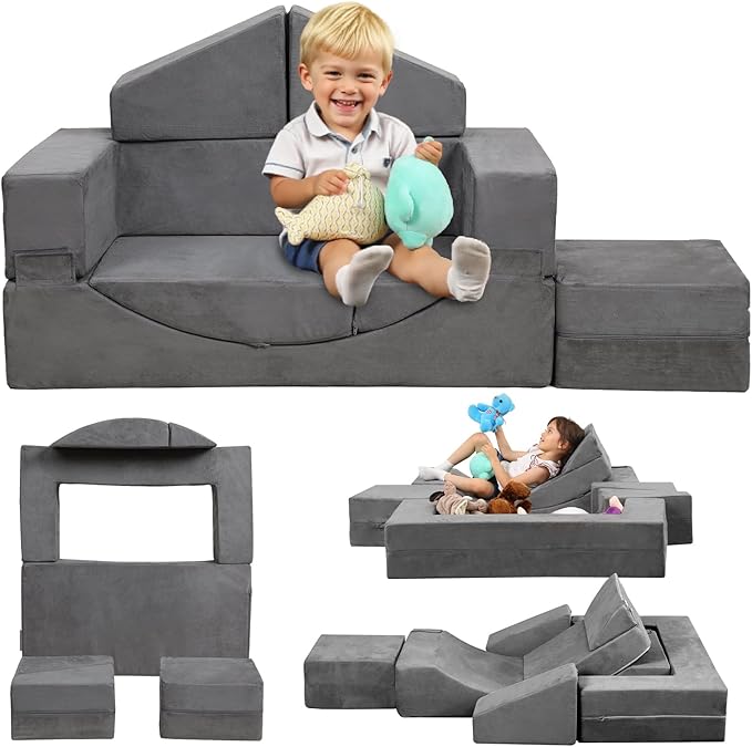Modular Kids Play Couch, Kids Sofa Toddler Couch, Foam Play Set with Recliner