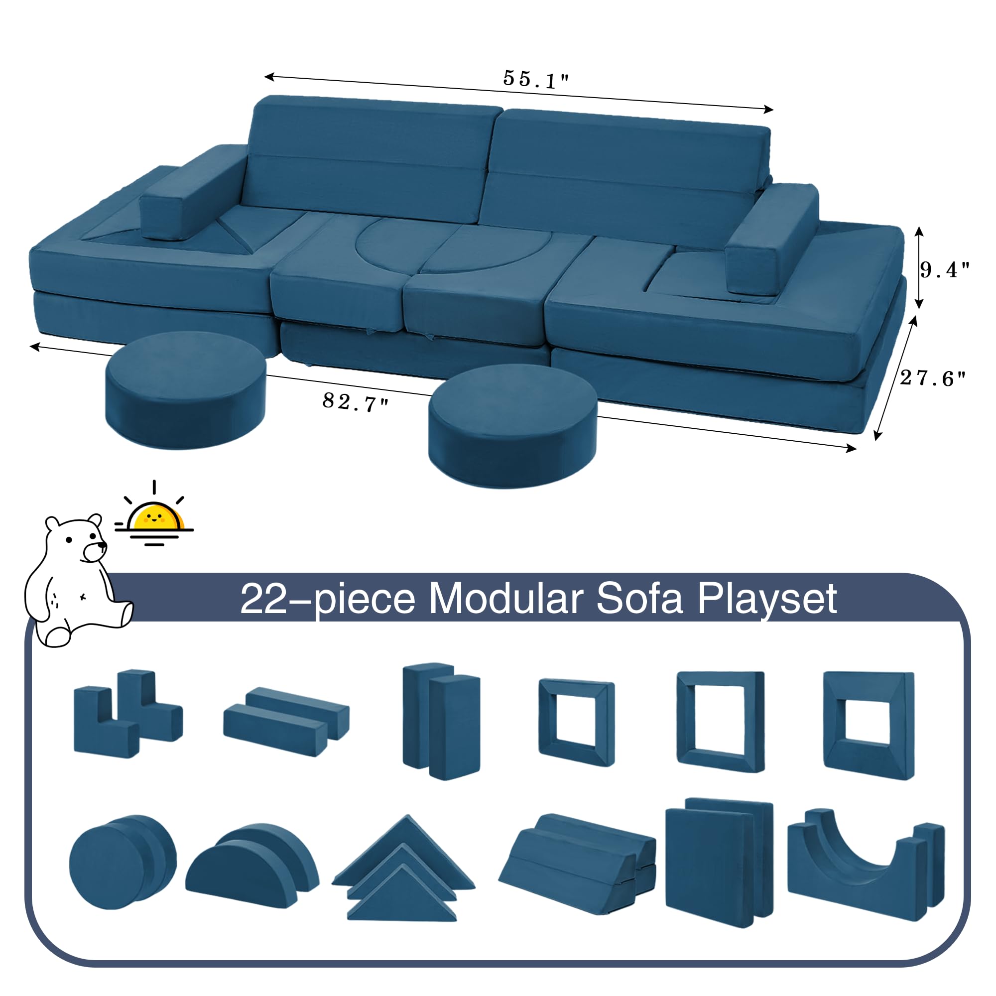 Modular Kids Play Couch 22 Piece Foam Sofa Set