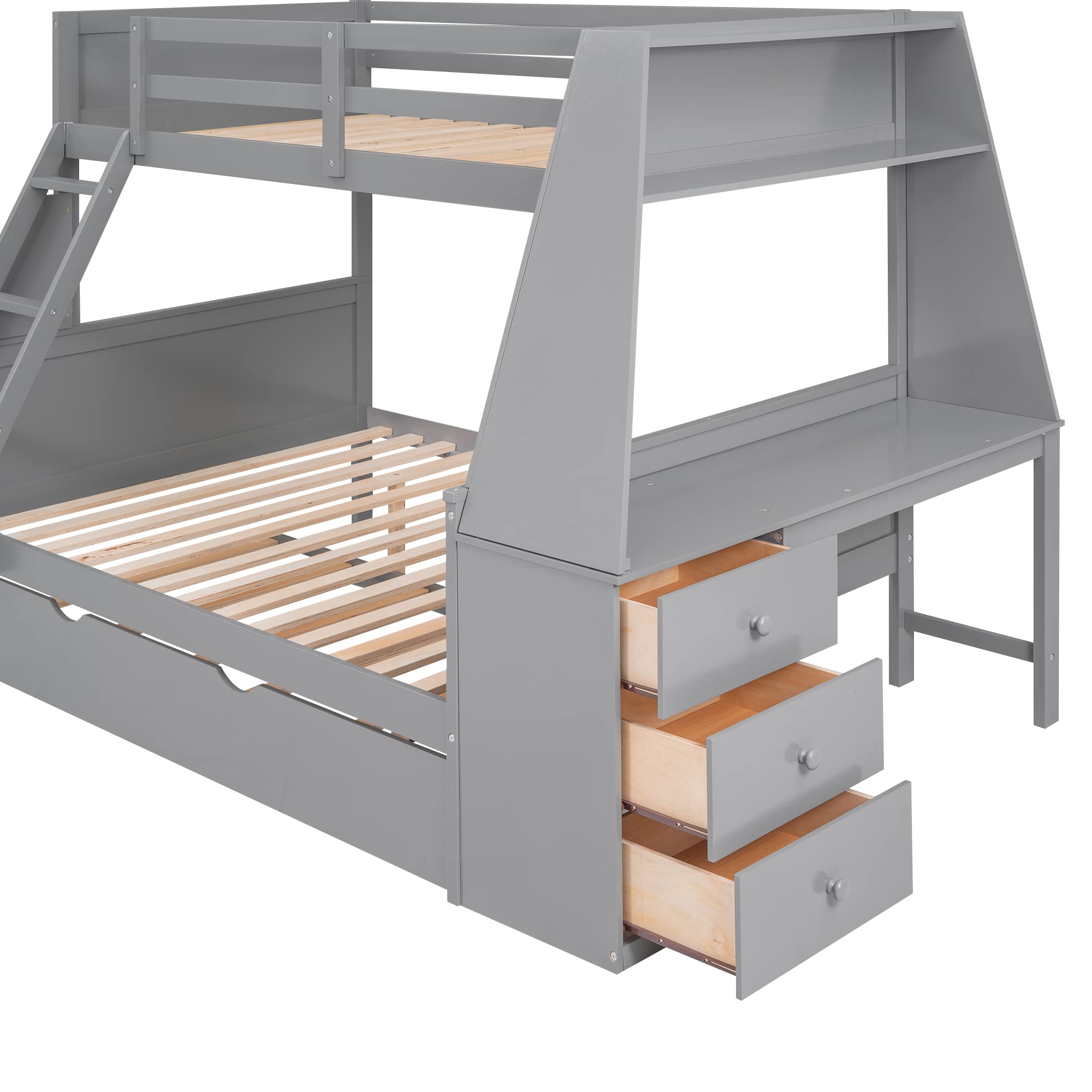 Twin Over Full Bunk Bed with Trundle and Desk