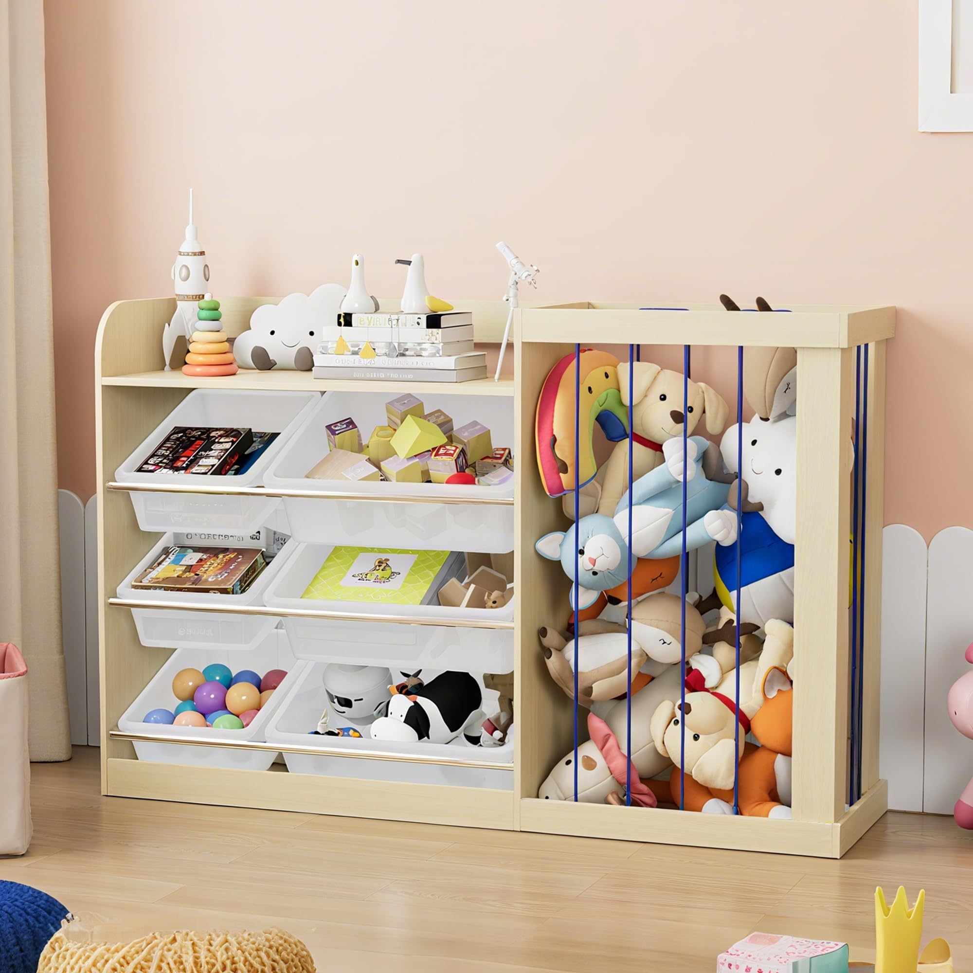 Kids Toy Storage Organizer with 6 Removable Plastic Bins Toddler Montessori Bookshelf