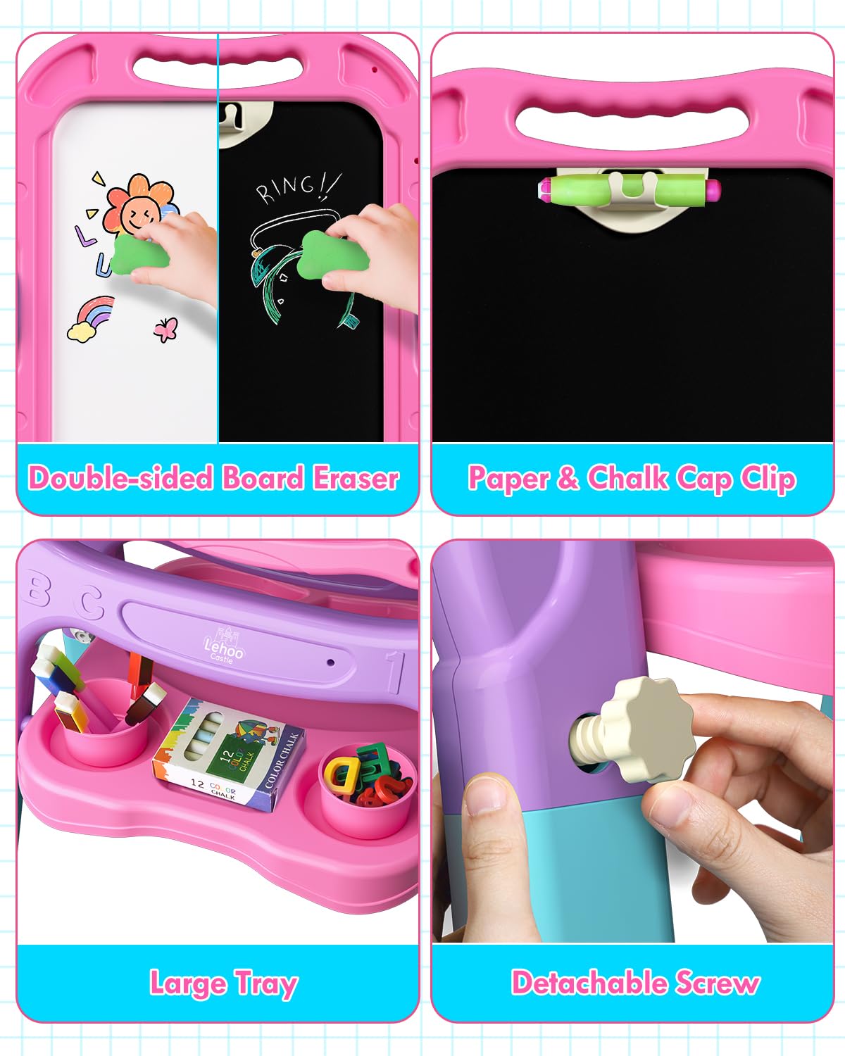 4-in-1 Double Sided Kids Art Easel with Magnetic Whiteboard and Chalkboard