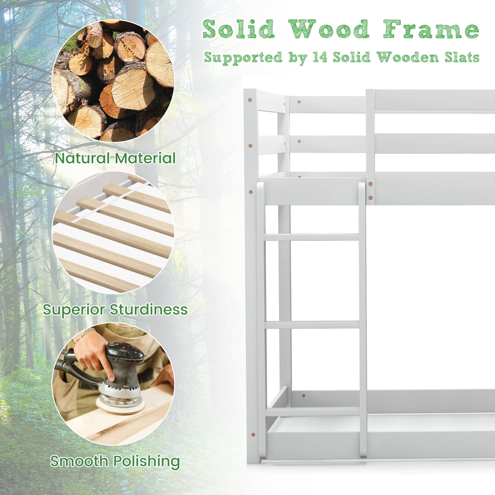 Twin Over Twin Bunk Bed with Storage Shelves