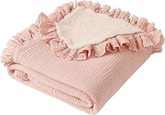 Flounce Muslin Baby Blankets, Cotton Crib Blanket for Baby Infant Toddler