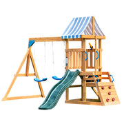 Wooden Swing Set for Backyard, All-in-One Kids Outdoor Play Equipment