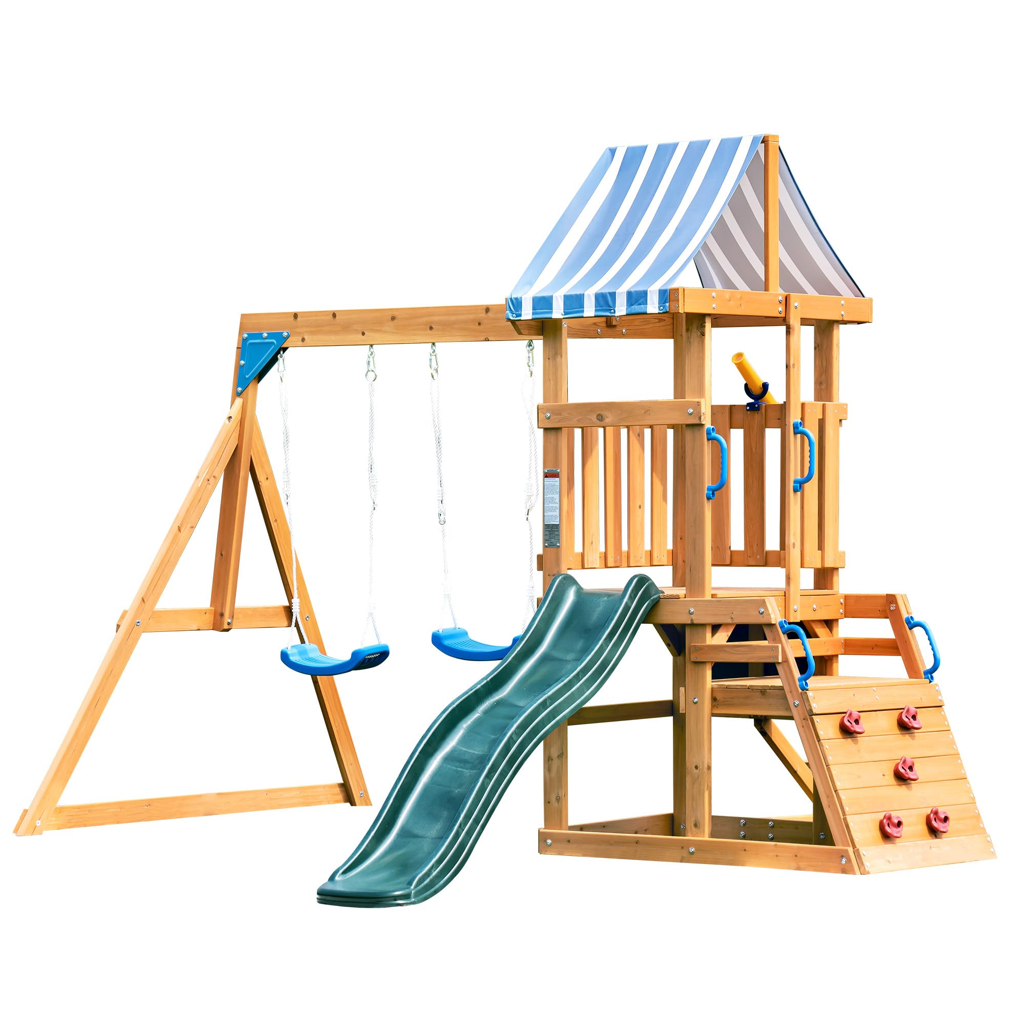 Wooden Swing Set with Slide and Climbing Ladder