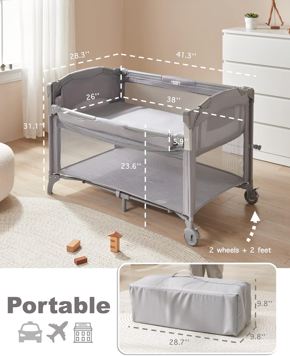 4-in-1 Baby Bassinet Bedside Sleeper with Changing Table