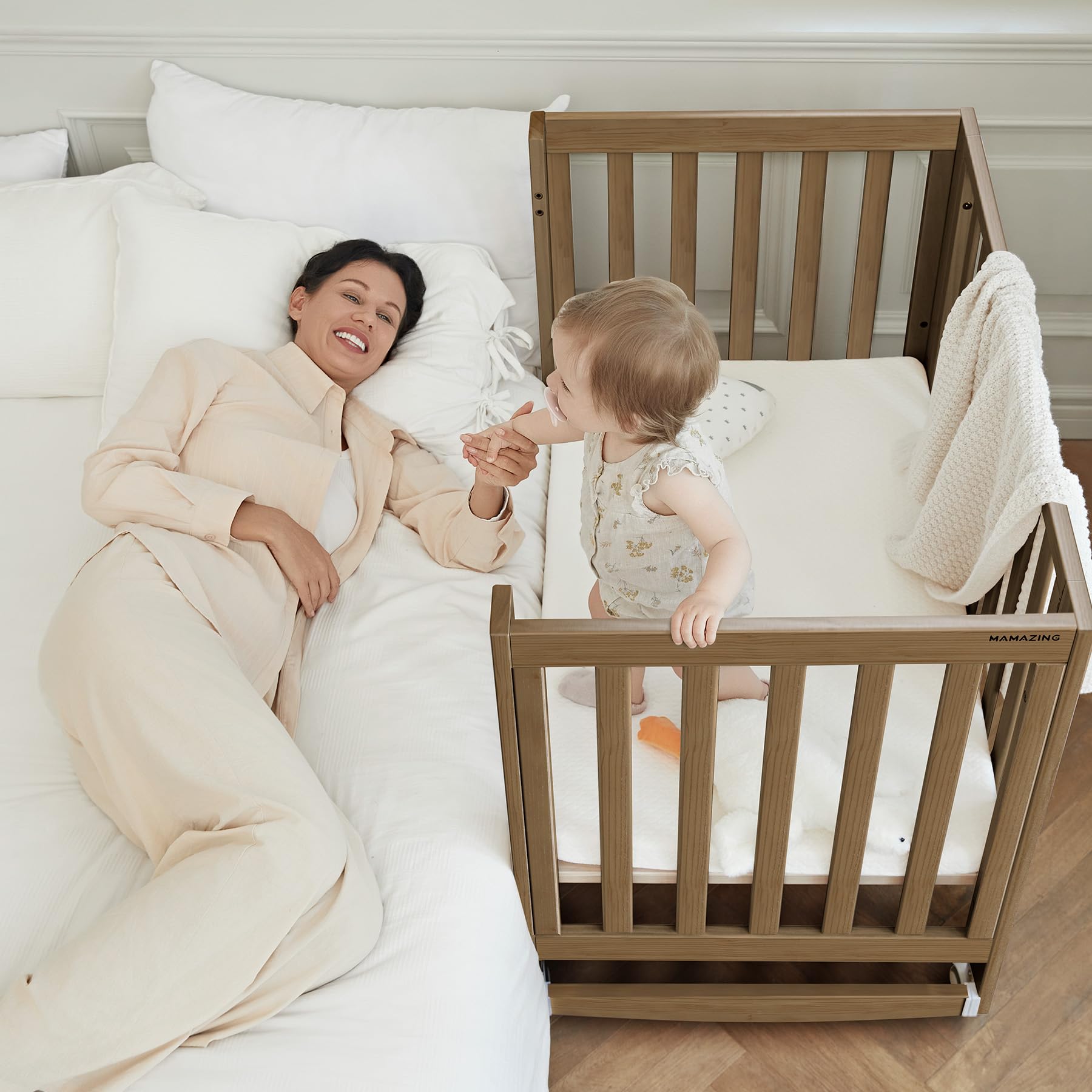 Baby Crib, 6 in 1 Convertible Mini Crib with Wheels, 100%