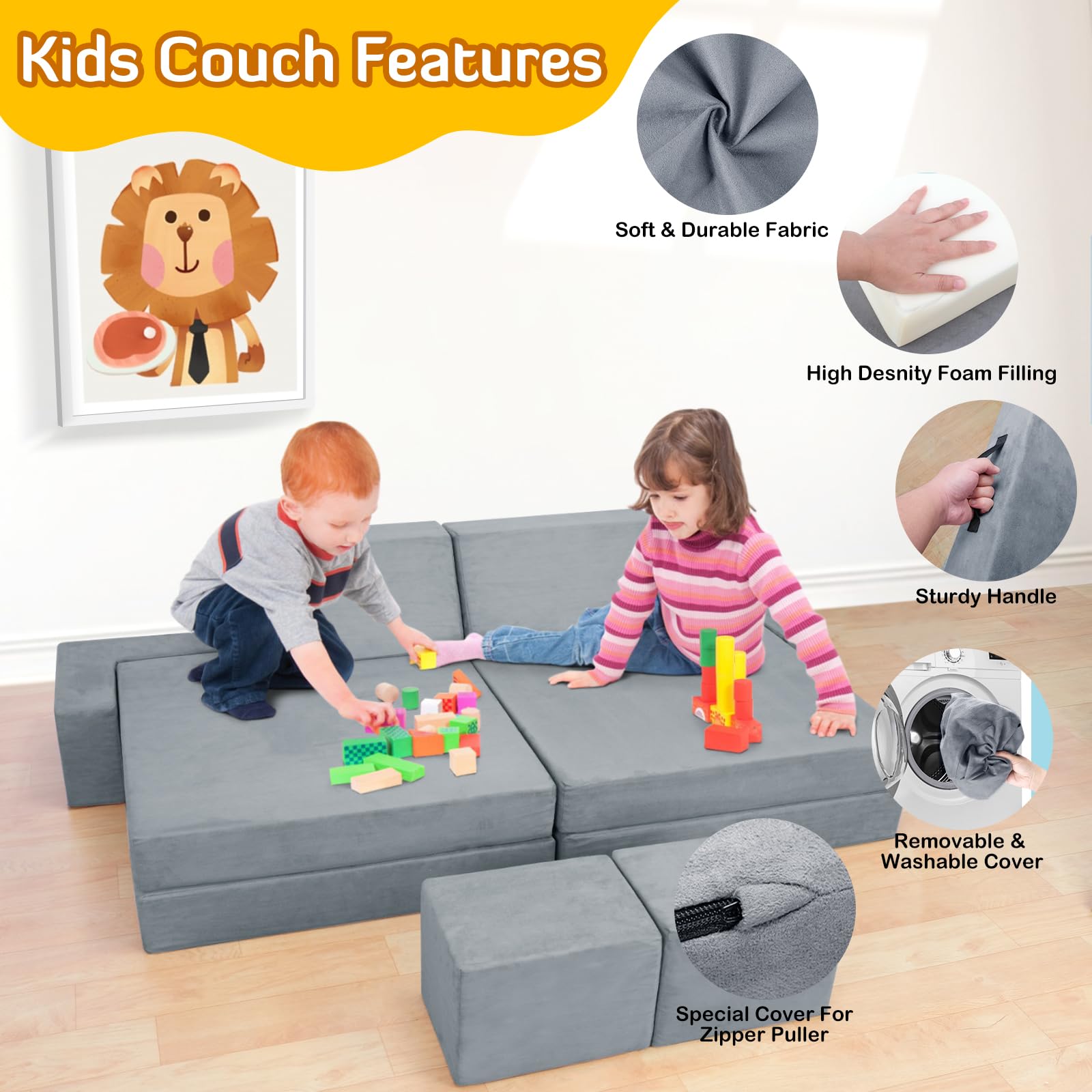 16-Piece Modular Kids Play Couch