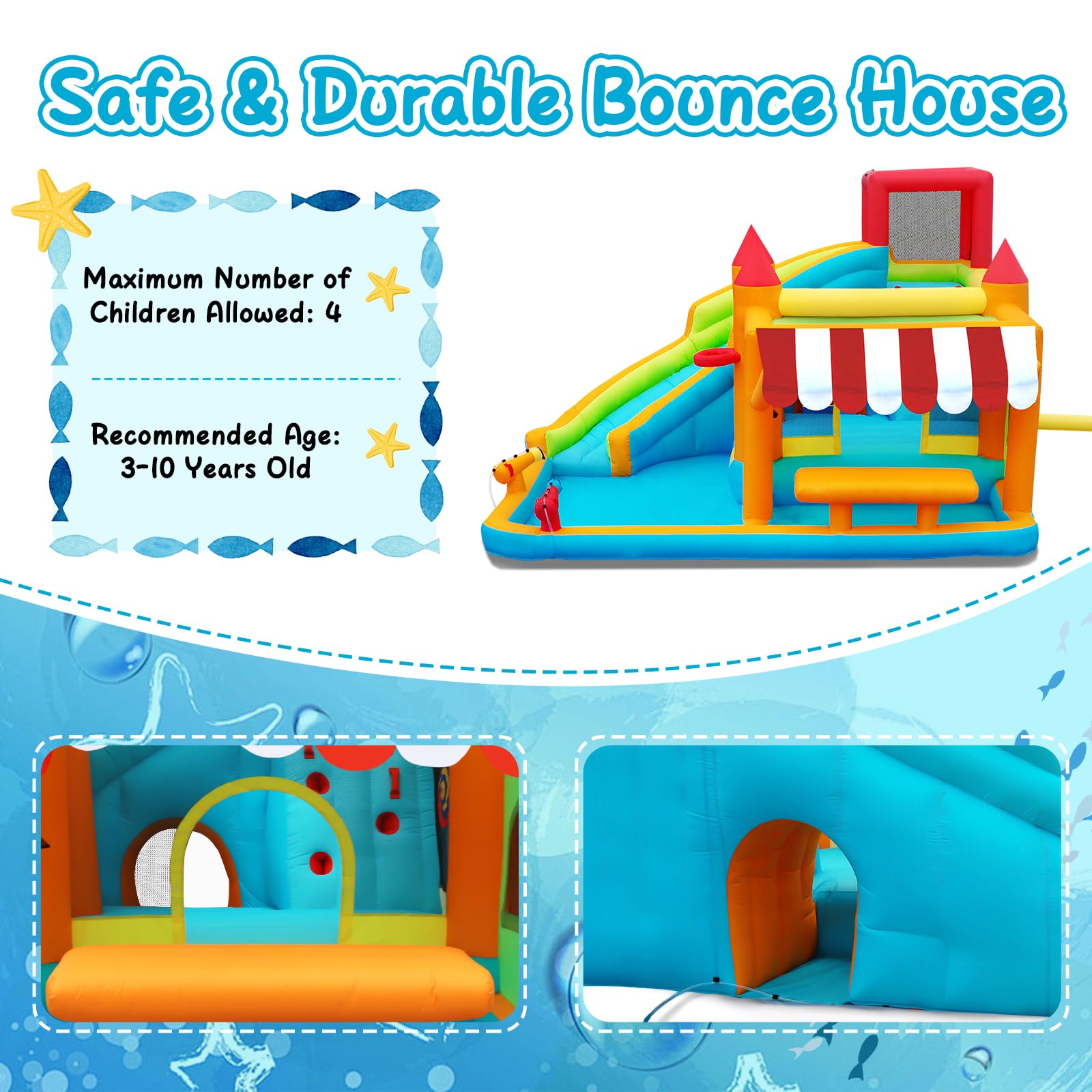 10-in-1 Inflatable Bounce House Water Slide with Splash Pool