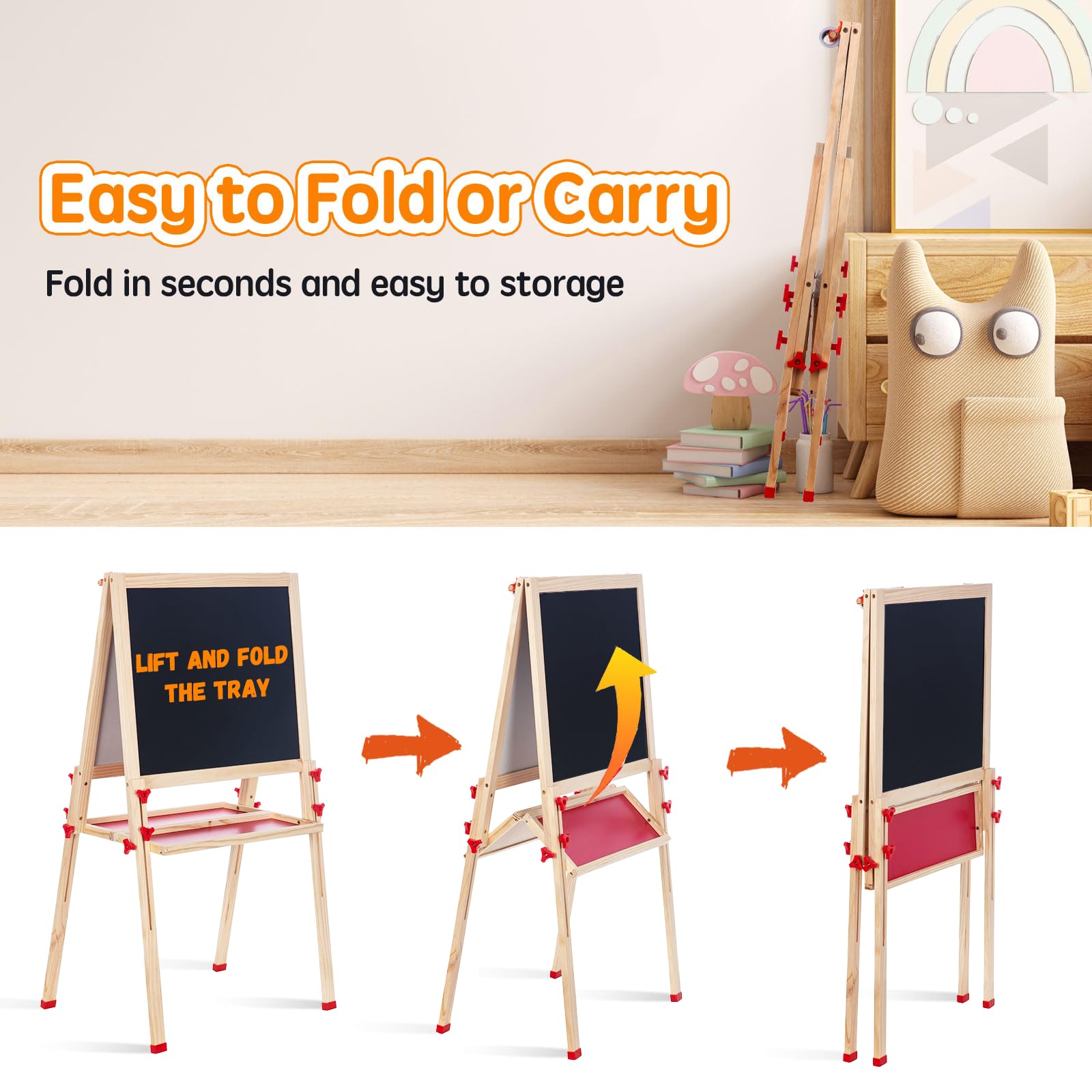 Adjustable Wooden Kids Easel with Paper Roll