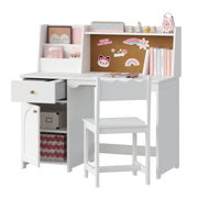 Kids Study Desk and Chair Set, Kids Desks with Hutch and Tiltable