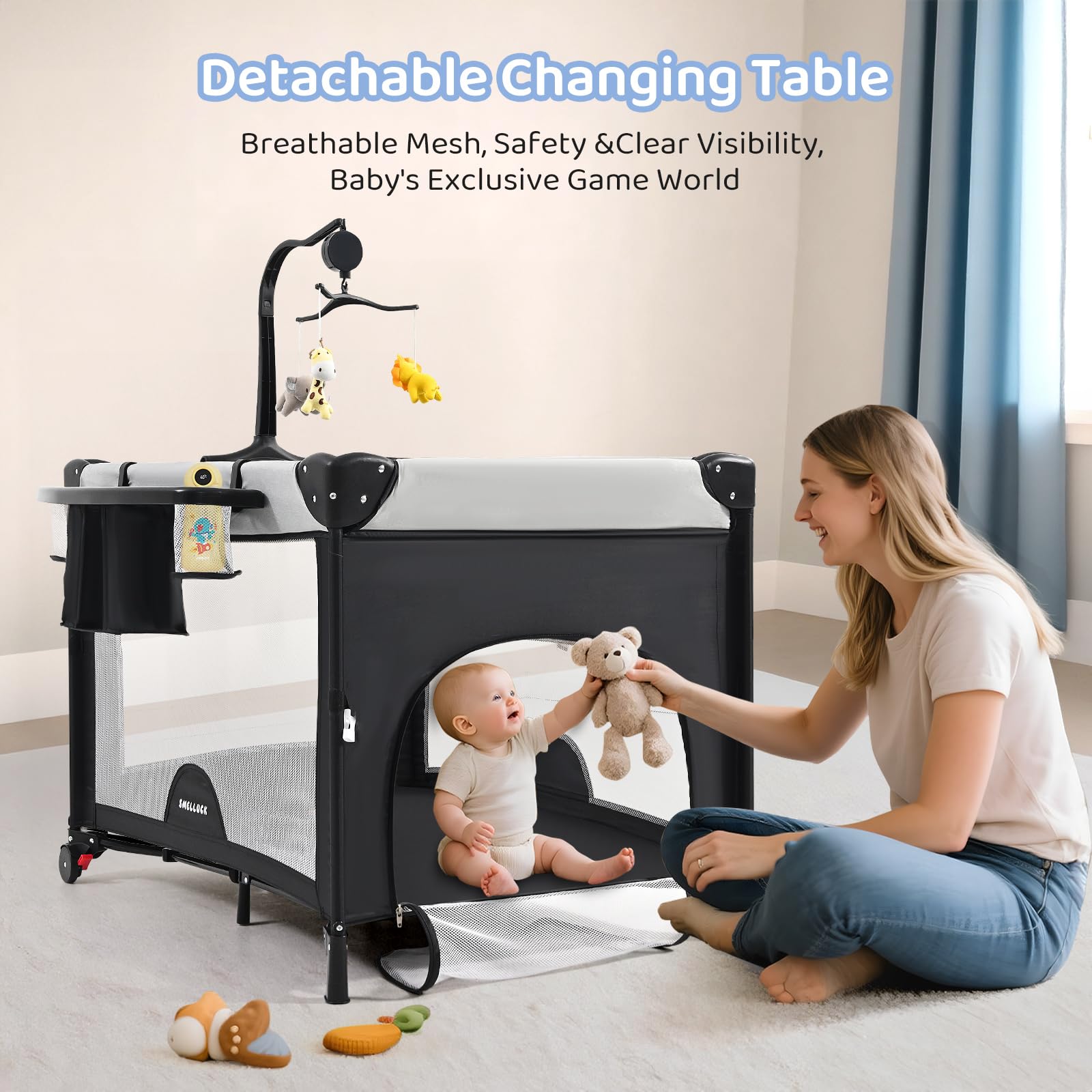 5-in-1 Pack and Play with Bassinet & Bedside Sleeper - Grey