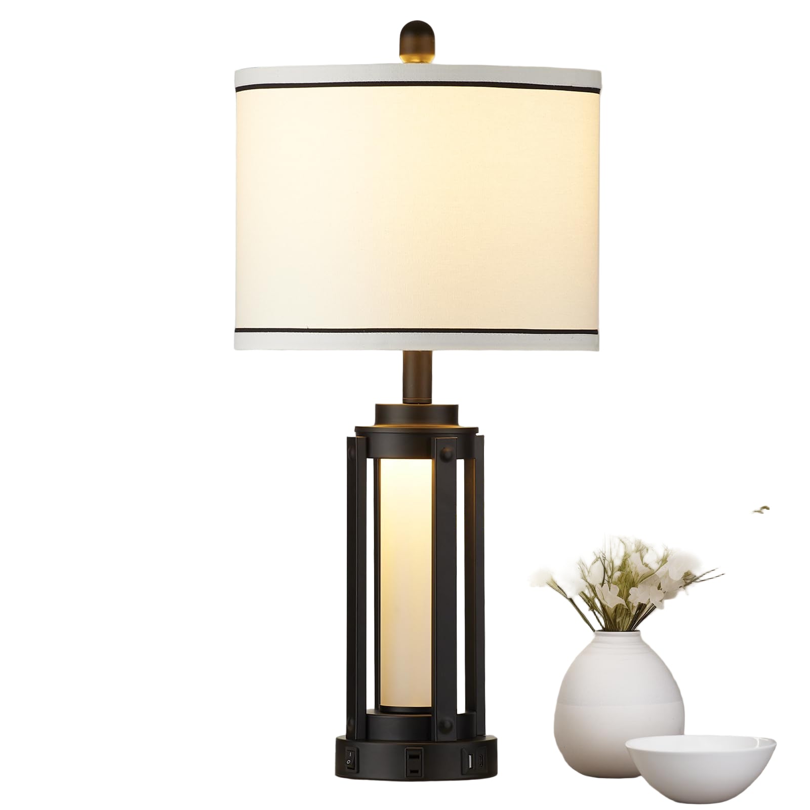 26" Modern Table Lamp with USB A+C Charging Ports & AC Outlet