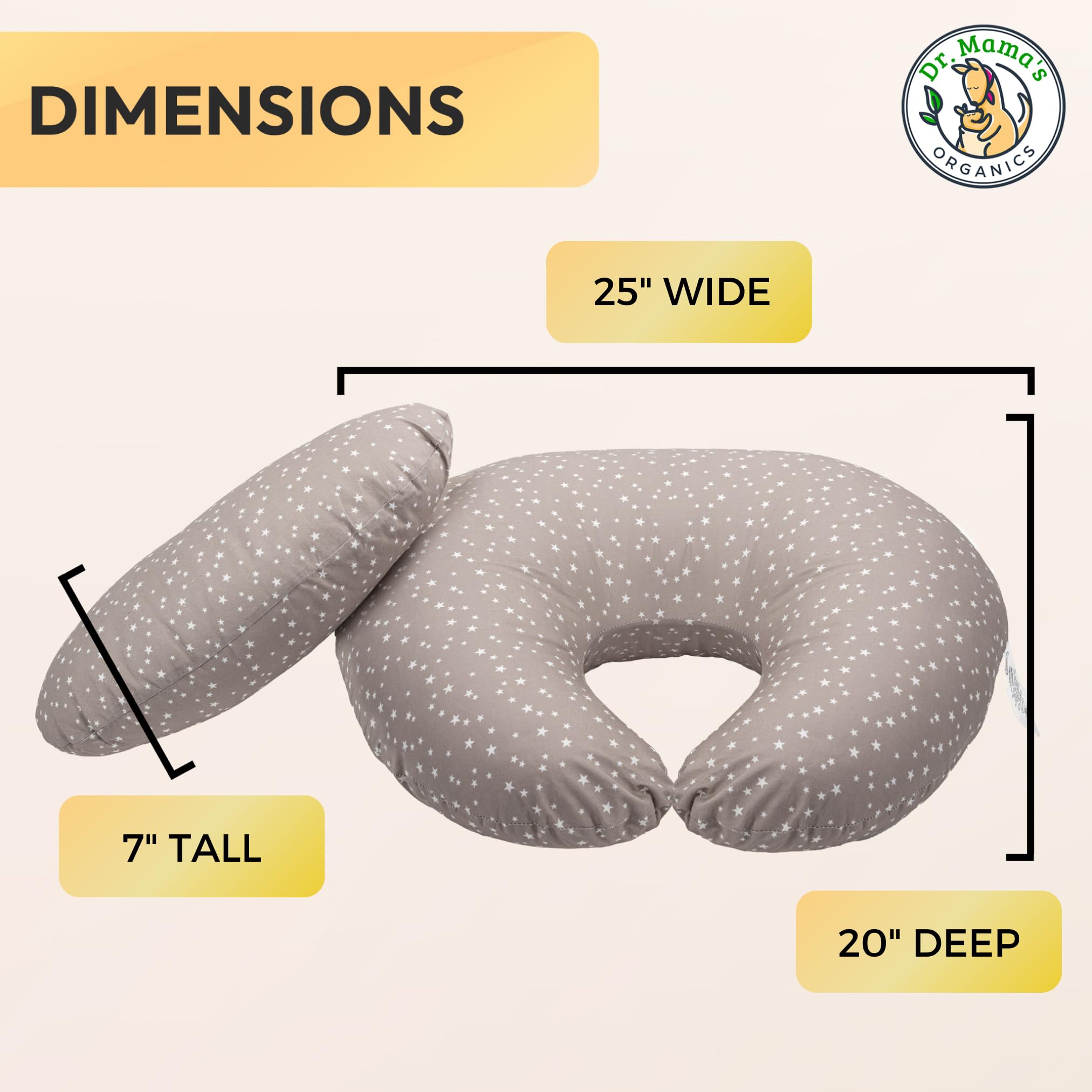 Dr. Mama's Organics Nursing Pillow with Lumbar Support - Ergonomic Design Helps Relieve Back Pain and Arm Fatigue - for Bottle and Breastfeeding - Removable Organic Cotton Cover - Gray