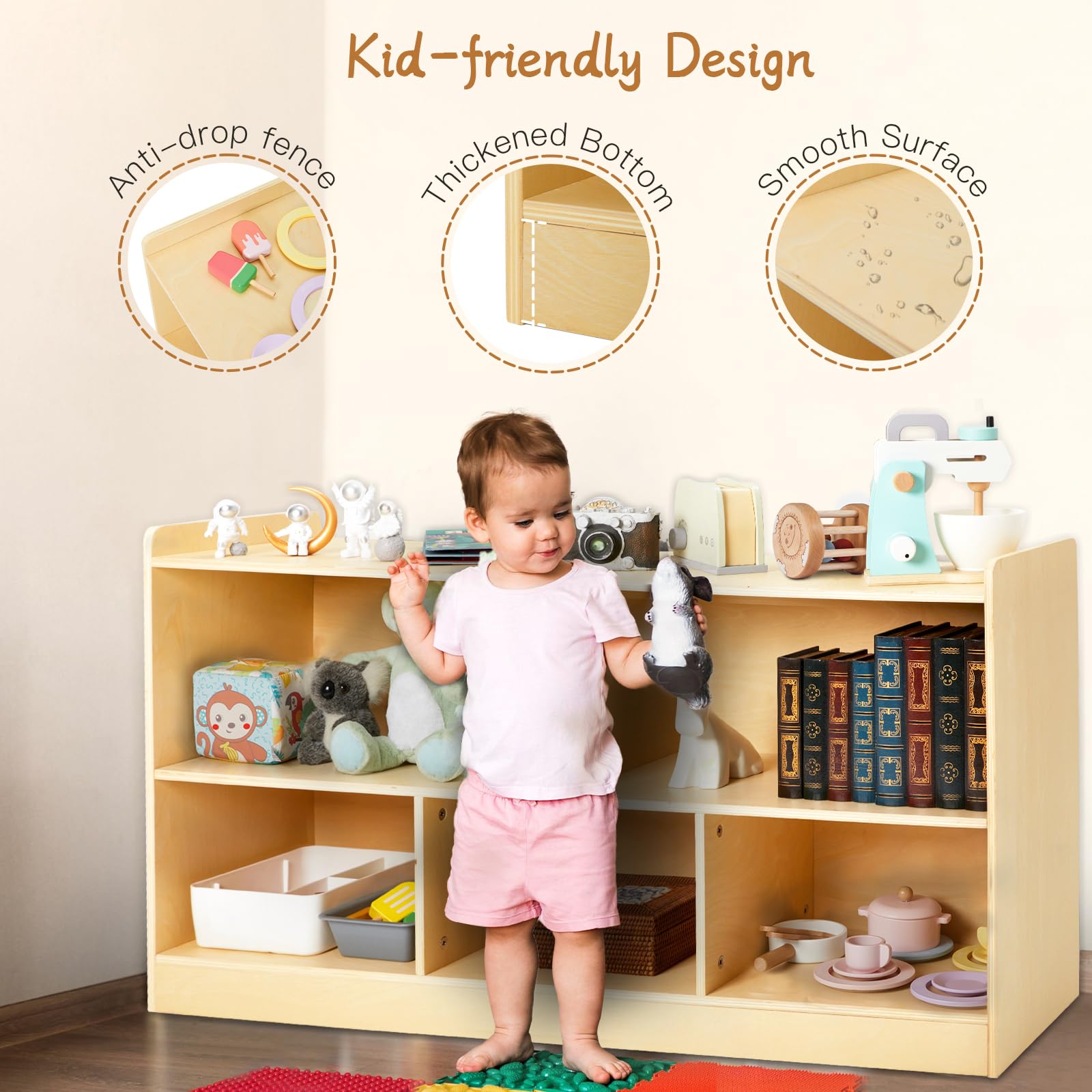 Montessori Shelf, Wooden Toy Storage Organizer for Books Toys, 2 Shelf Bookcase