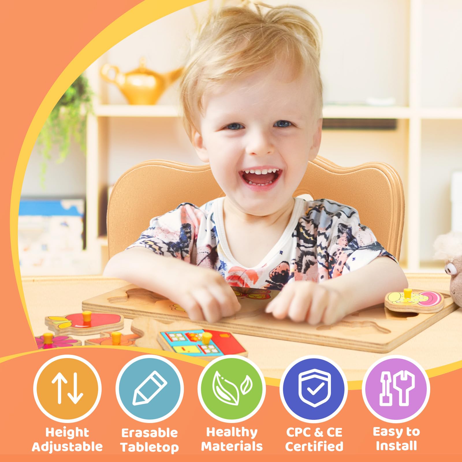 Height Adjustable Kids Table and Chair Set for Ages 3-8