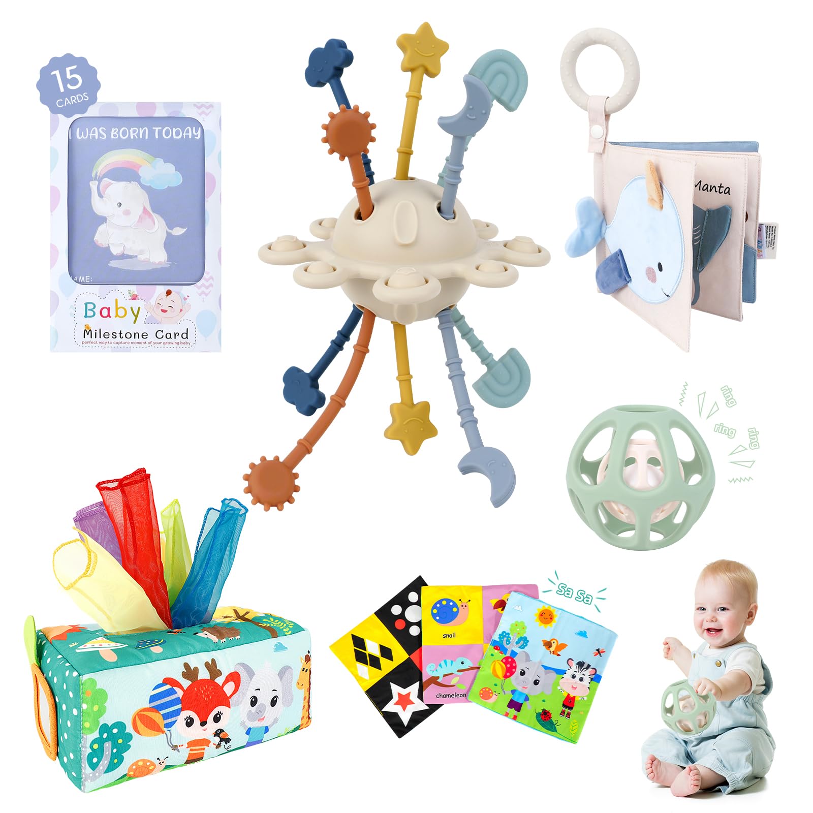 Baby Gift Set,Montessori Learning Toys Set- Silicone Sensory Toys