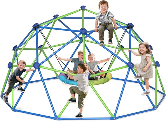 Climbing Dome, 10FT Climber with Hammock & Swing, Jungle Gym Backyard for Kids