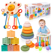 Montessori Toys for Babies 6-12 Months, 4 in 1 Soft Baby Teething Toys