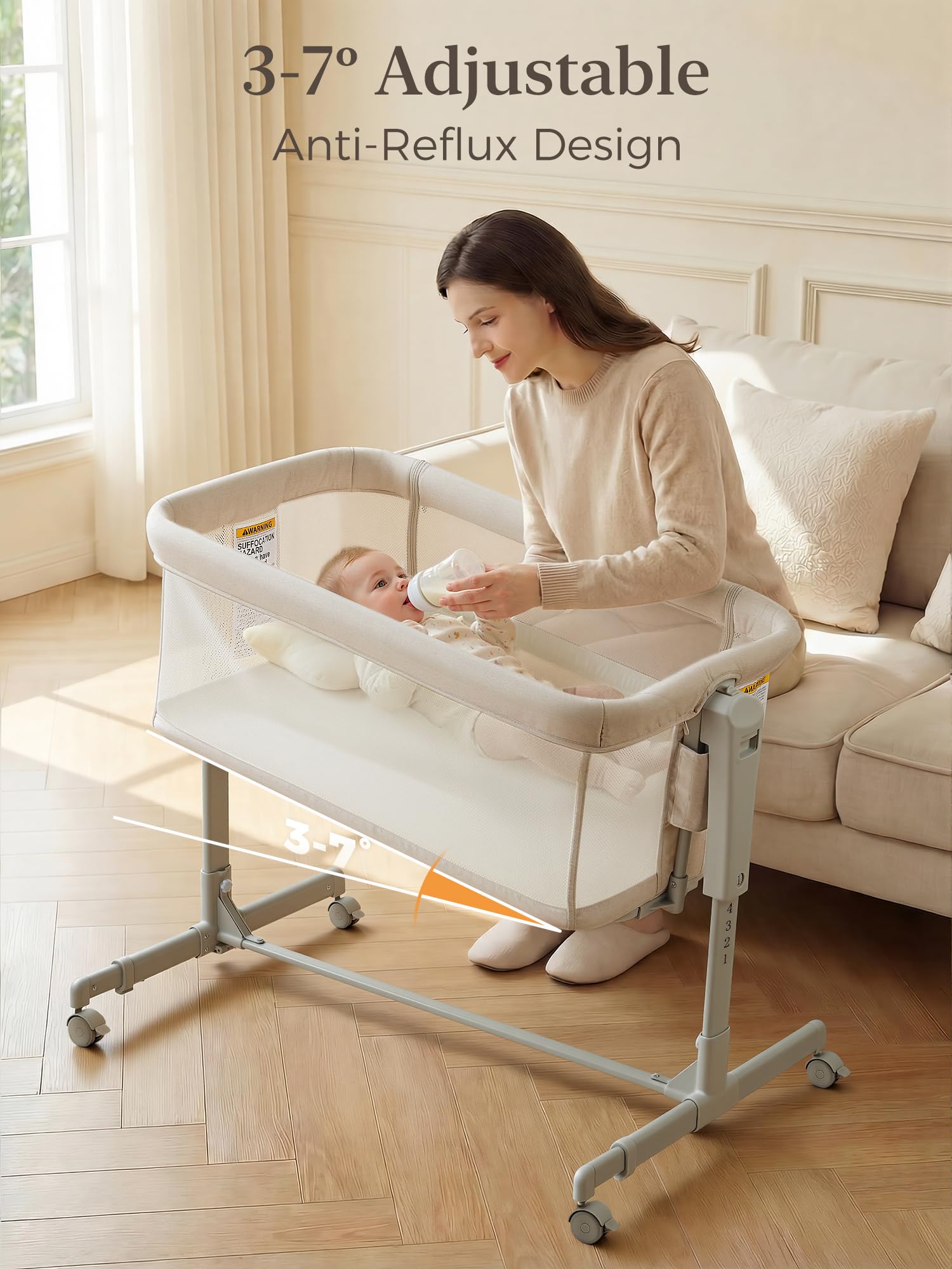 3-in-1 Bedside Bassinet with Adjustable Height