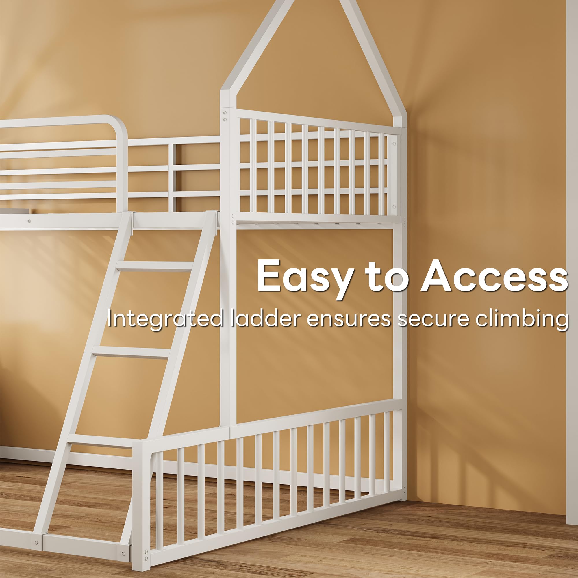 Twin Over Full House Bunk Bed with Ladder and Guardrail