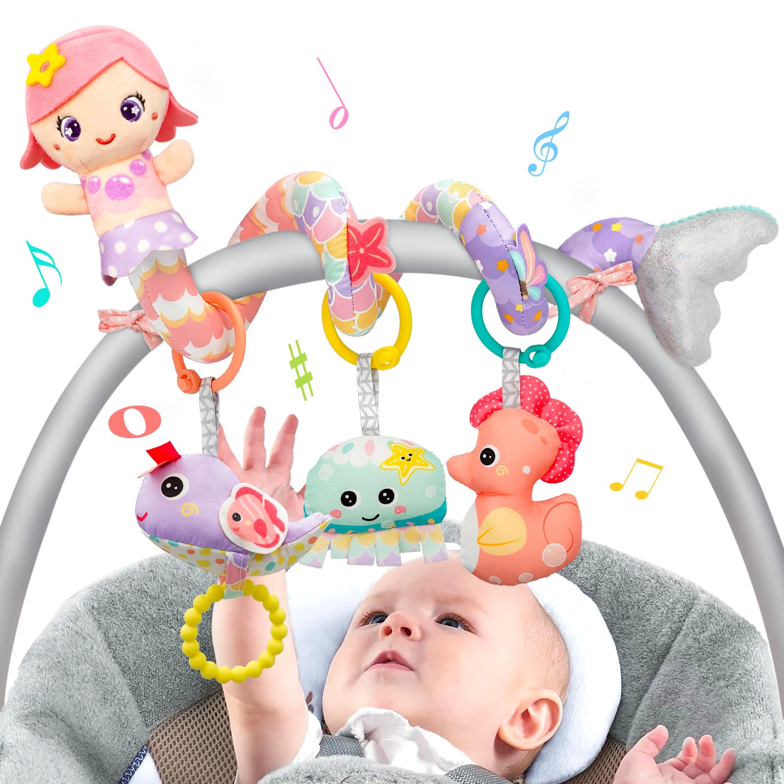 Car Seat Toys for Babies 0-6 Months Boy Girl Carseat Toys Hanging Spiral Stroller Toy