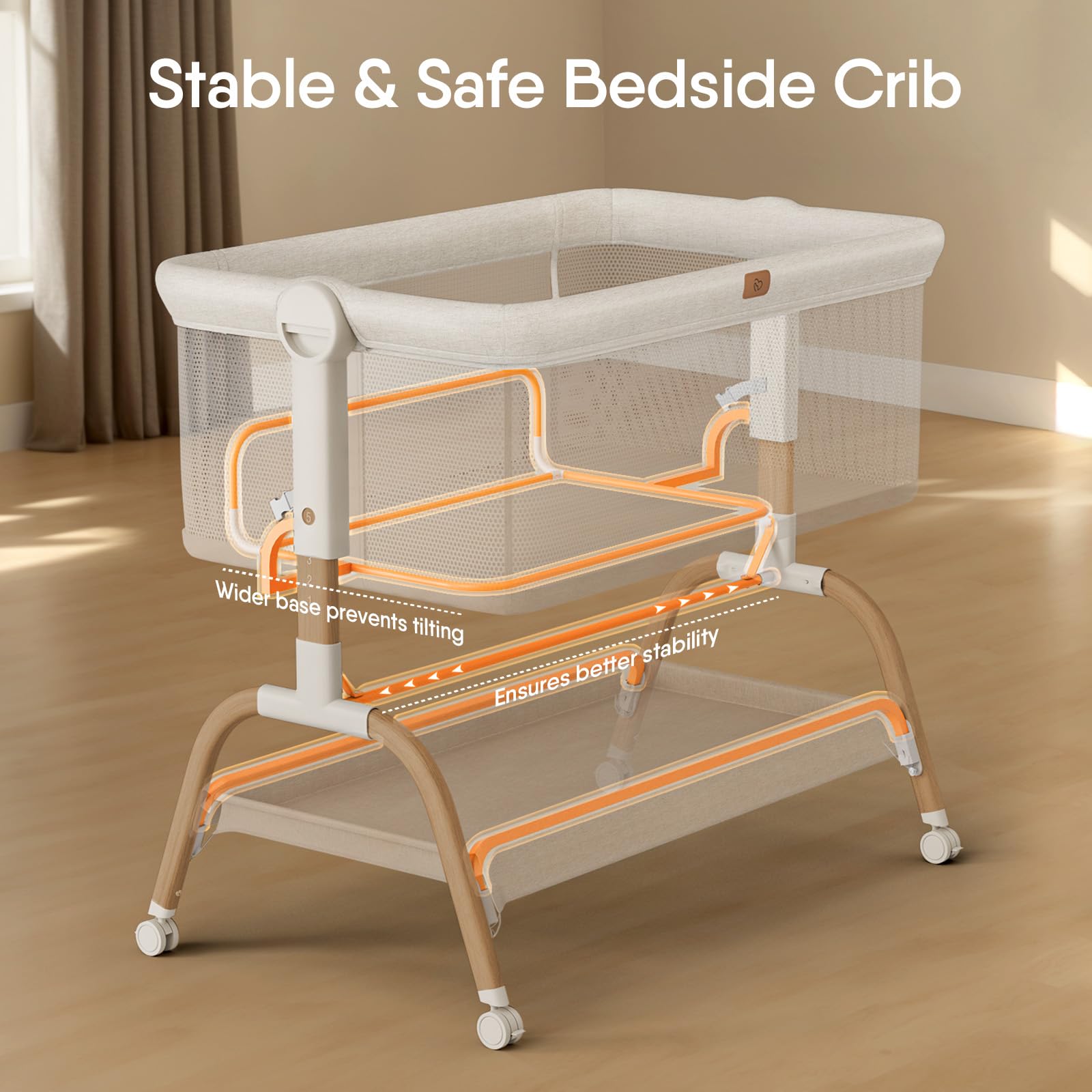 3-in-1 Bedside Bassinet with Adjustable Height