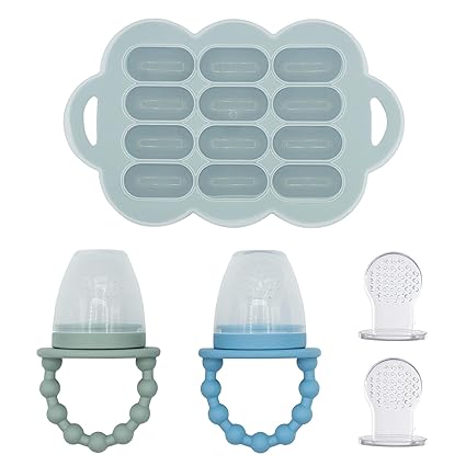 Baby Food Feeder Set - 2 Silicone Feeders & Reusable Freezer Tray