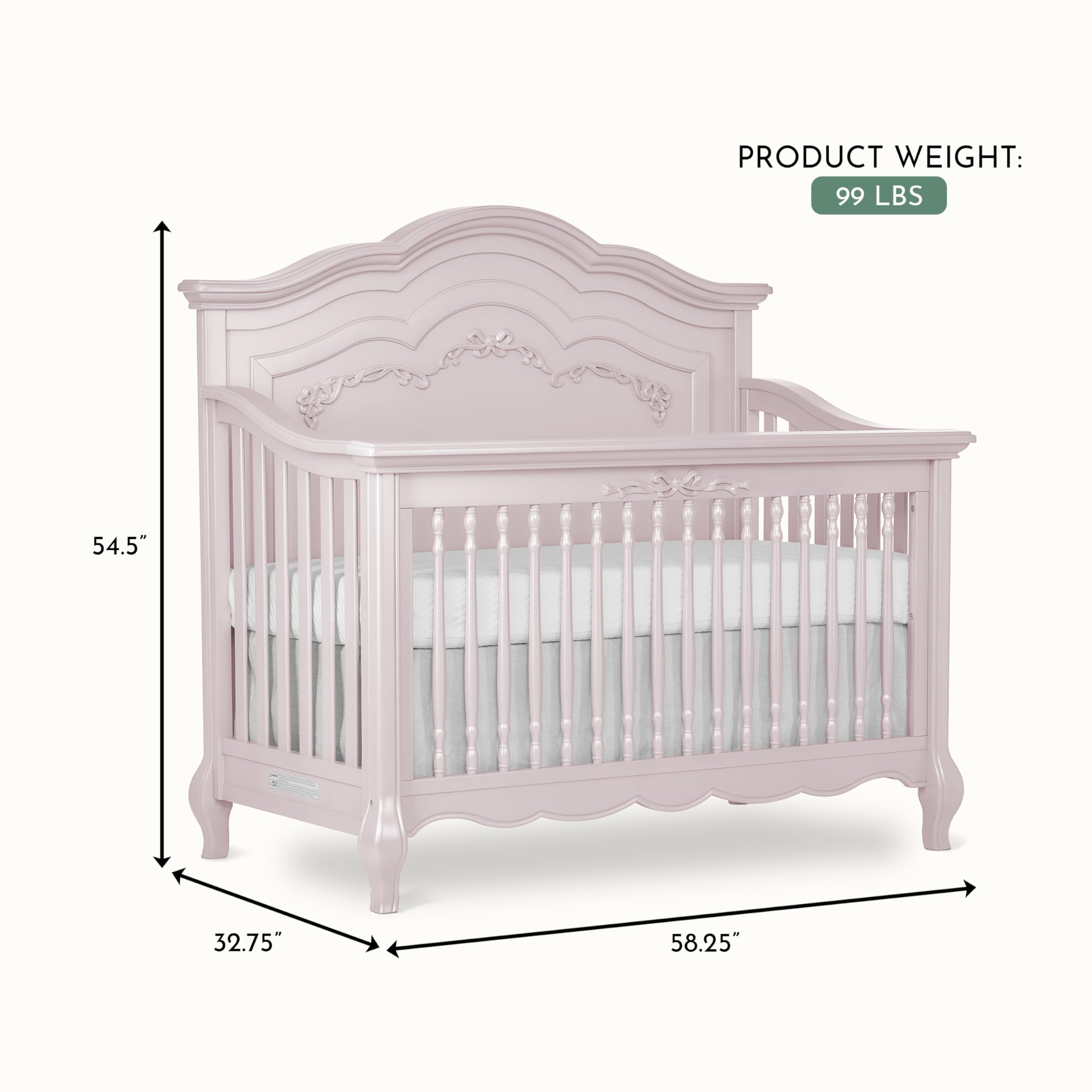 Aurora 5-in-1 Convertible Crib with Ribbon Bow Scrollwork