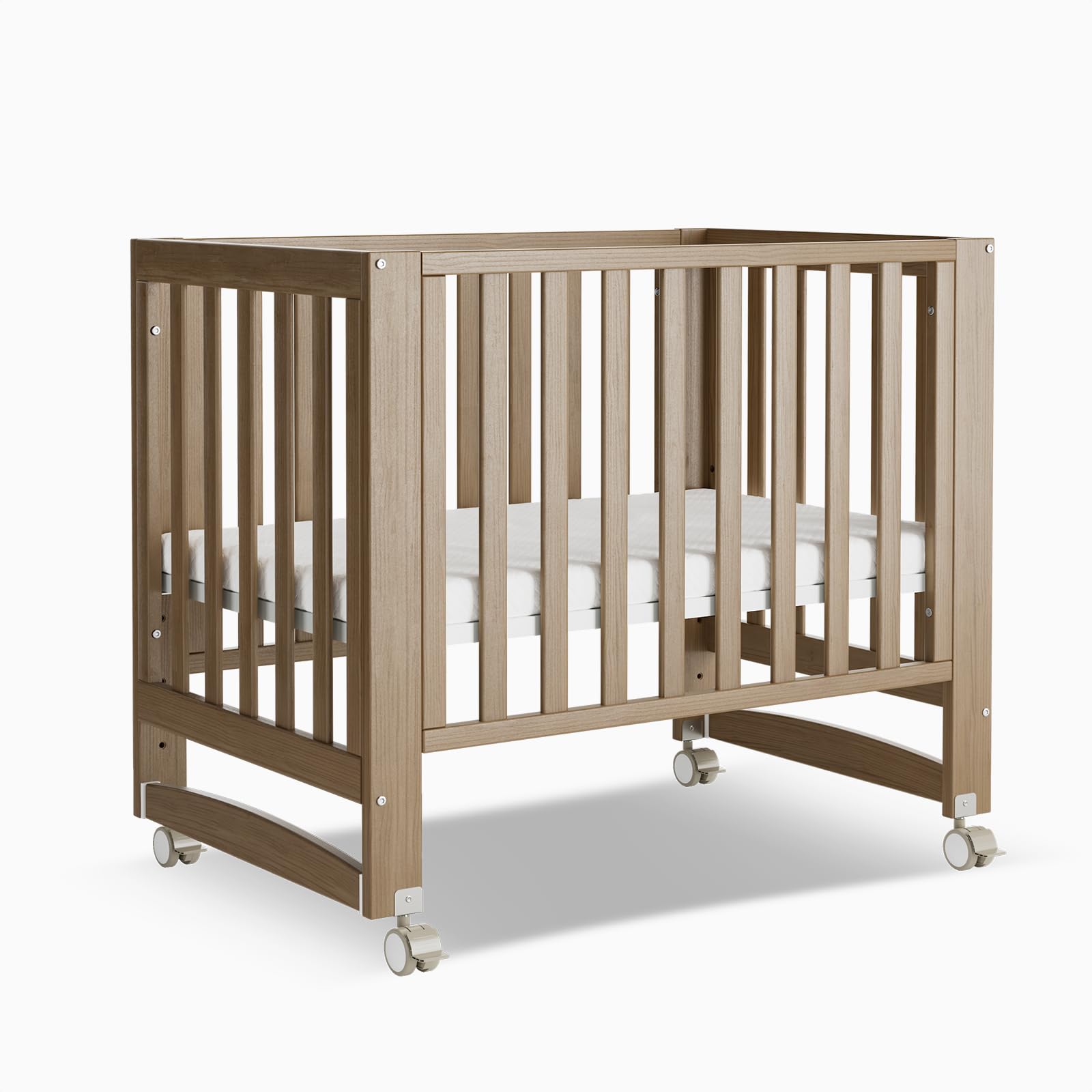 Baby Crib, 6 in 1 Convertible Mini Crib with Wheels, 100%