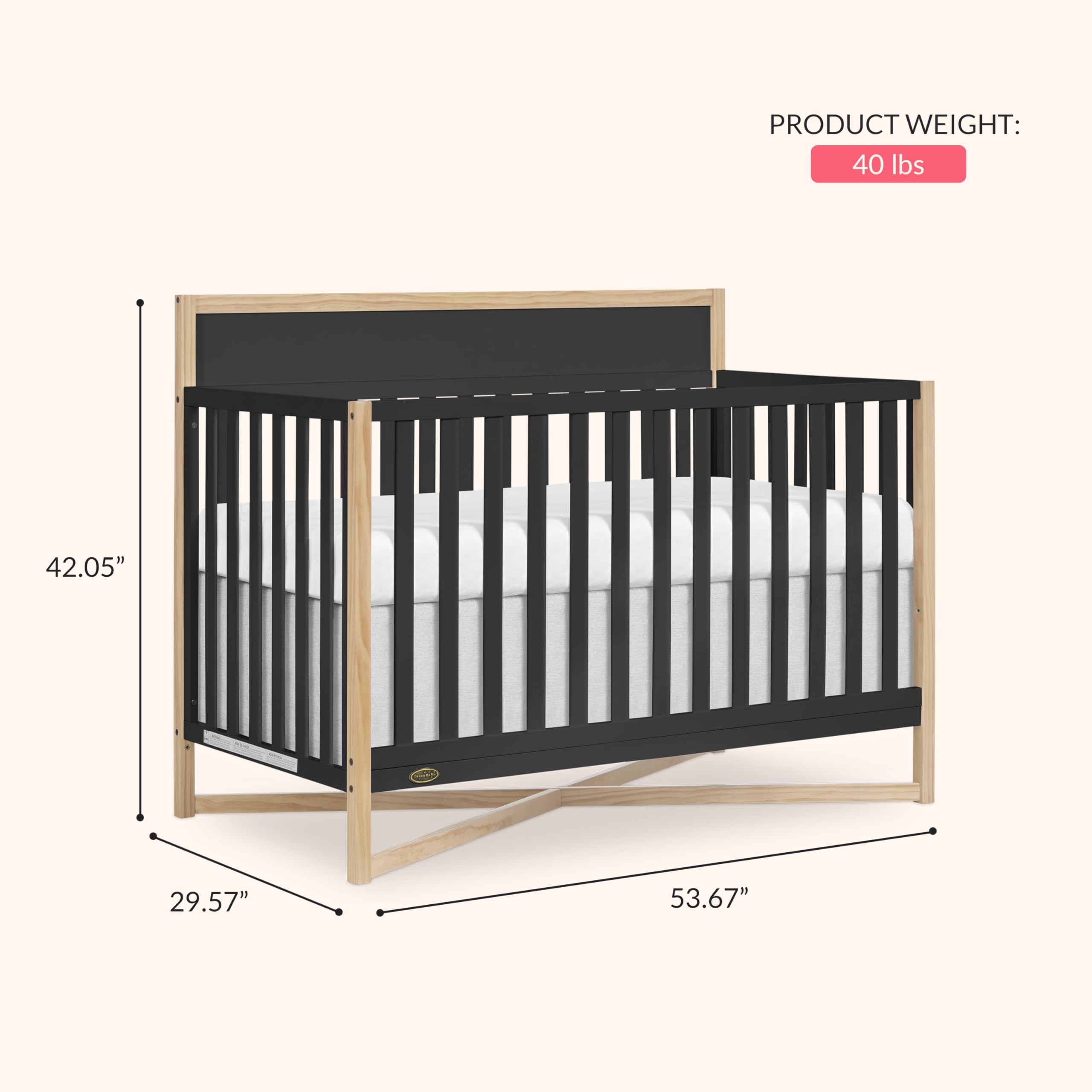 5-in-1 Convertible Full-Size Baby Crib with Adjustable Mattress Heights
