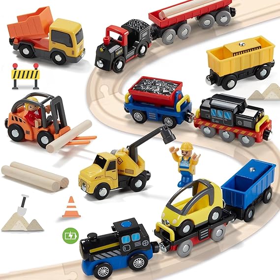 117 Pcs Busy Port City Train Set for Kids- Expandable & Changeable Wooden Train Track Set