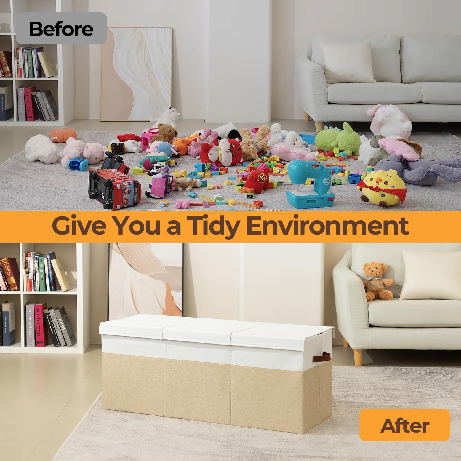 Extra Large Toy Box with Lid and Removable Dividers
