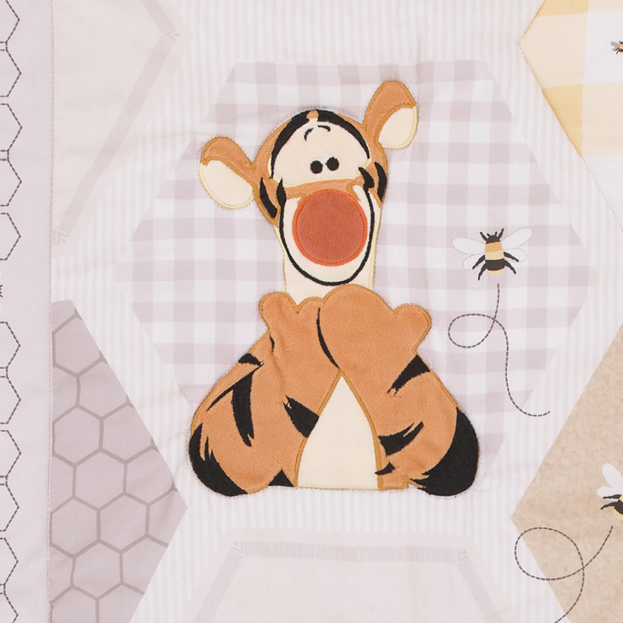 Disney Winnie The Pooh Hugs and Honeycombs Grey, White, and Tan Patchwork