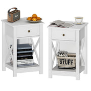 White Nightstand Set of 2, Modern X-Design Night Stand