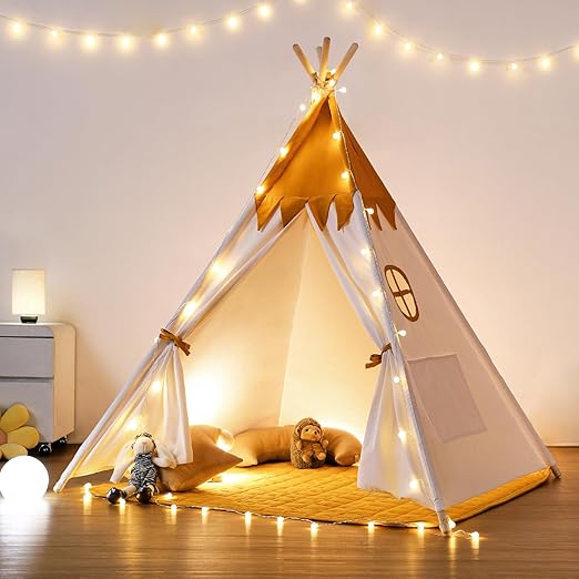 Tent for Kids with Light & Mat, Toddler Tents Indoor Play Tent Playhouse