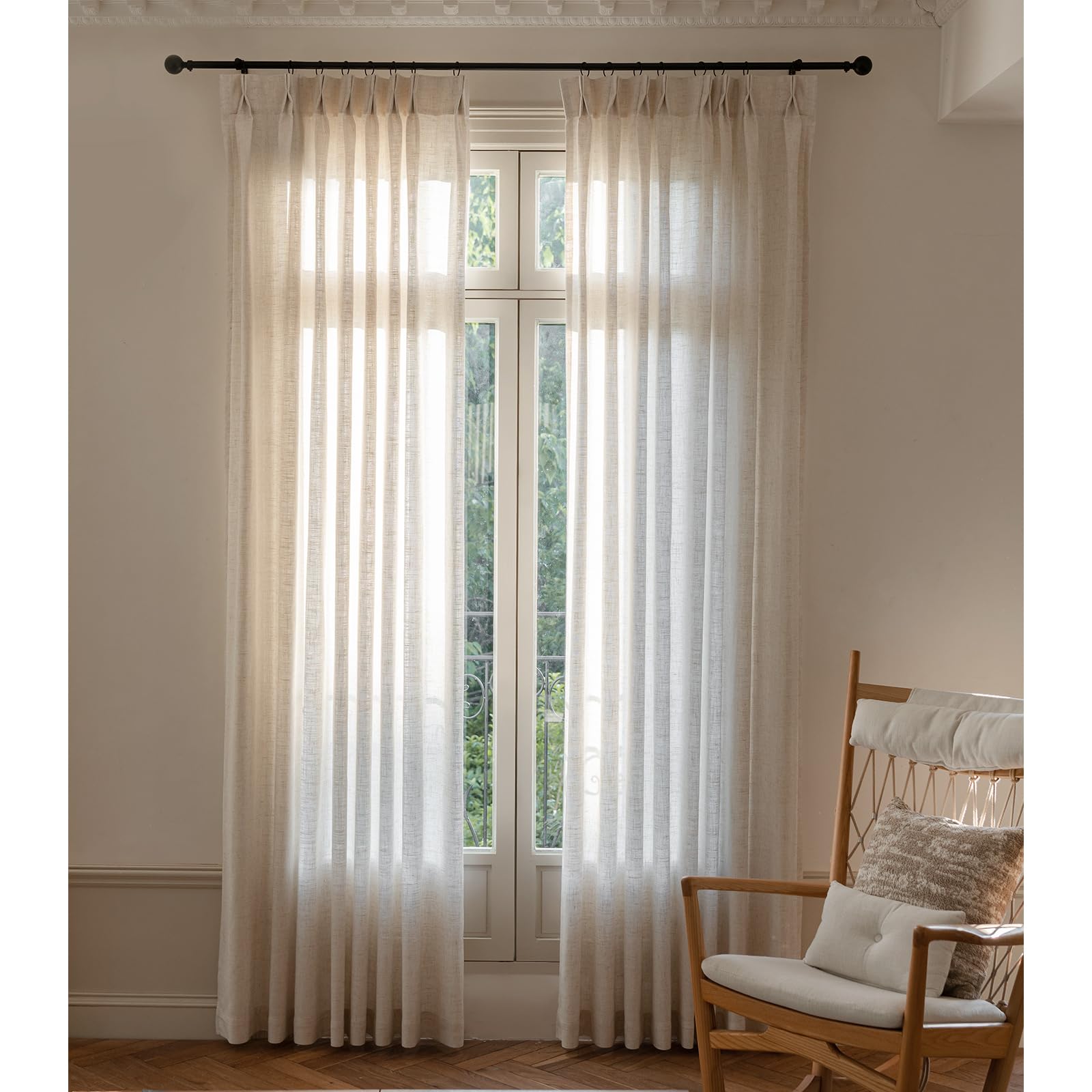GIRLS Light Filtering Semi Sheer Pinch Pleated Curtains,
