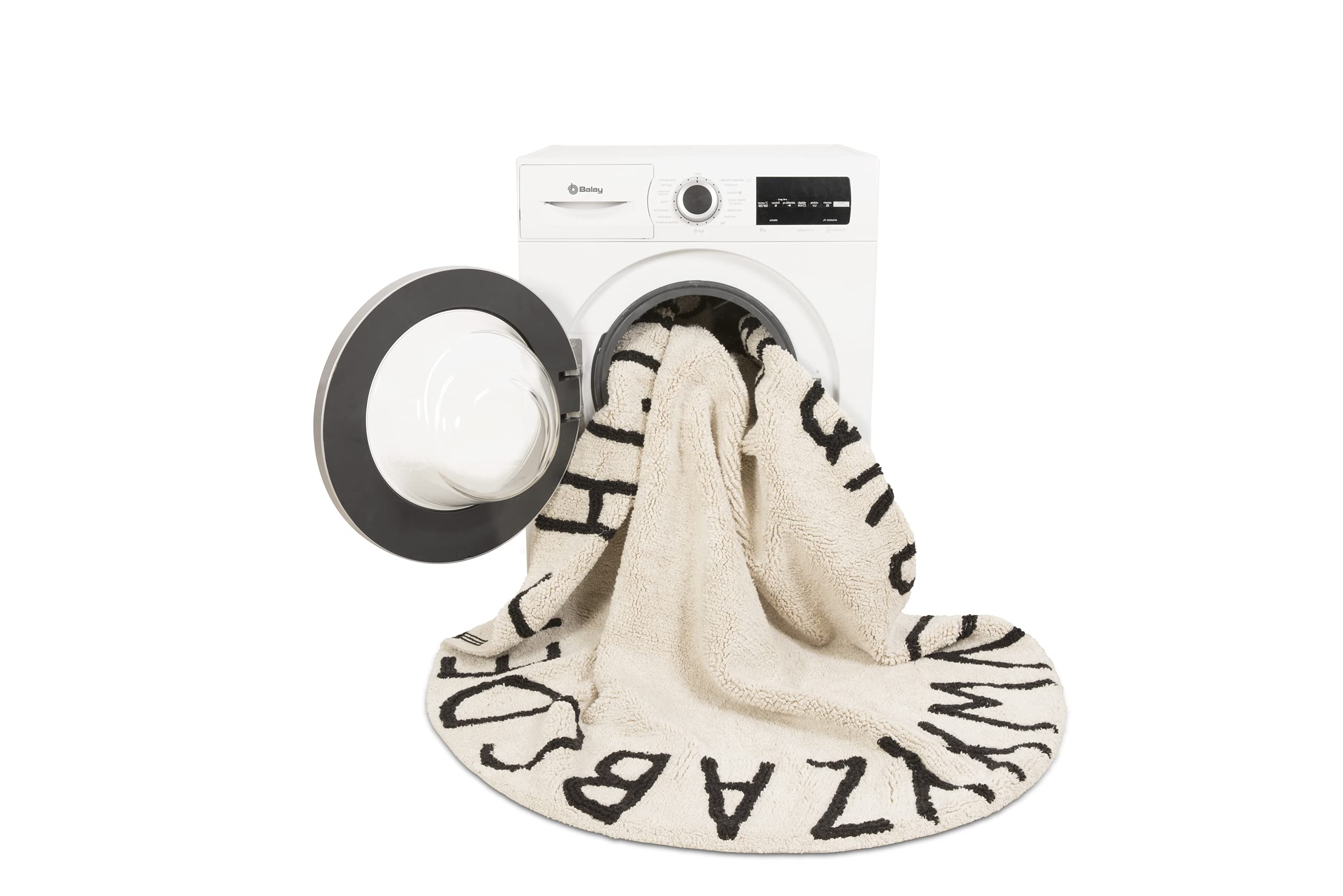 Washable Area Rug for kids room. Collection ABC in color Black and White