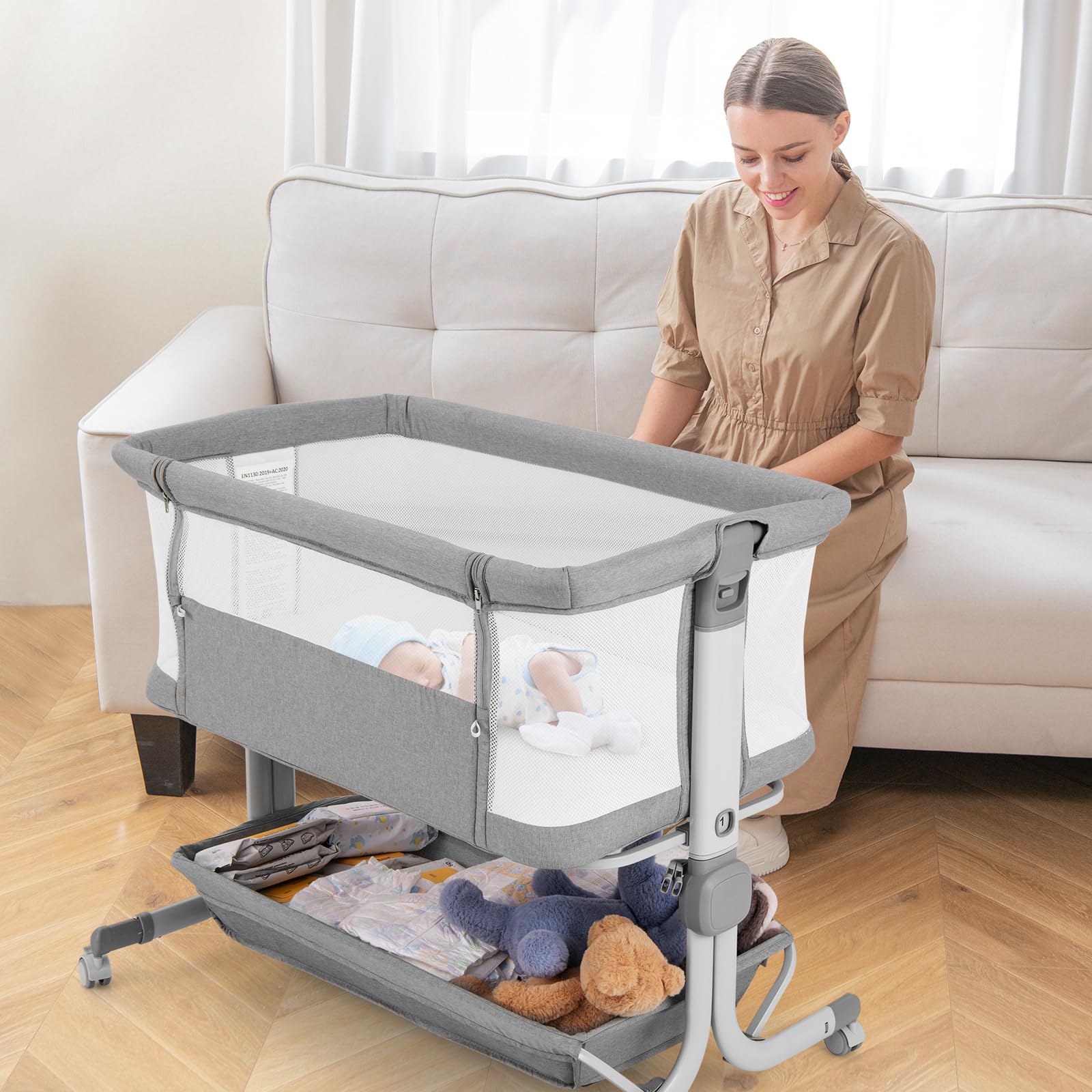 3 in 1 Baby Bassinet, Bedside Sleeper with Comfy Mattress, Wheels