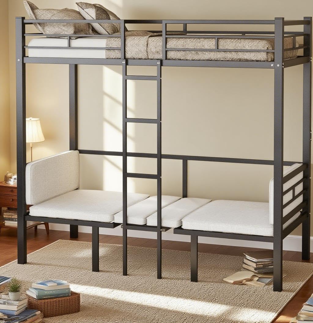 Full Size Loft Bed with Desk and Drawers, Convertible Twin Over T