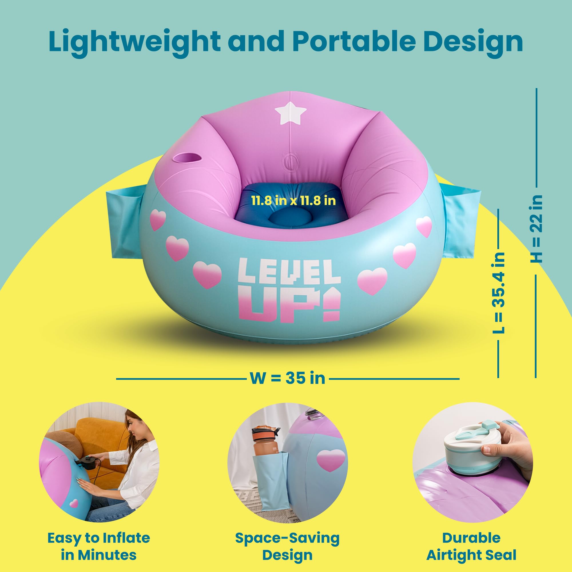 Inflatable Gaming Chair for Kids with Cup Holder and Storage Pockets