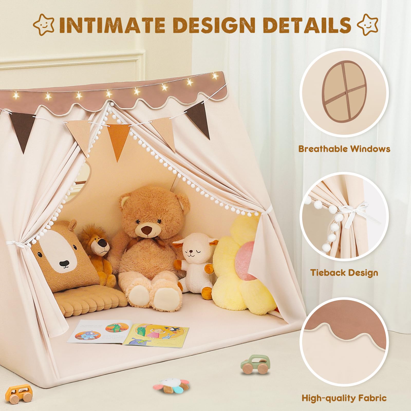 Tent Indoor with Star Lights and Flags - Play Tent for Kids Ages