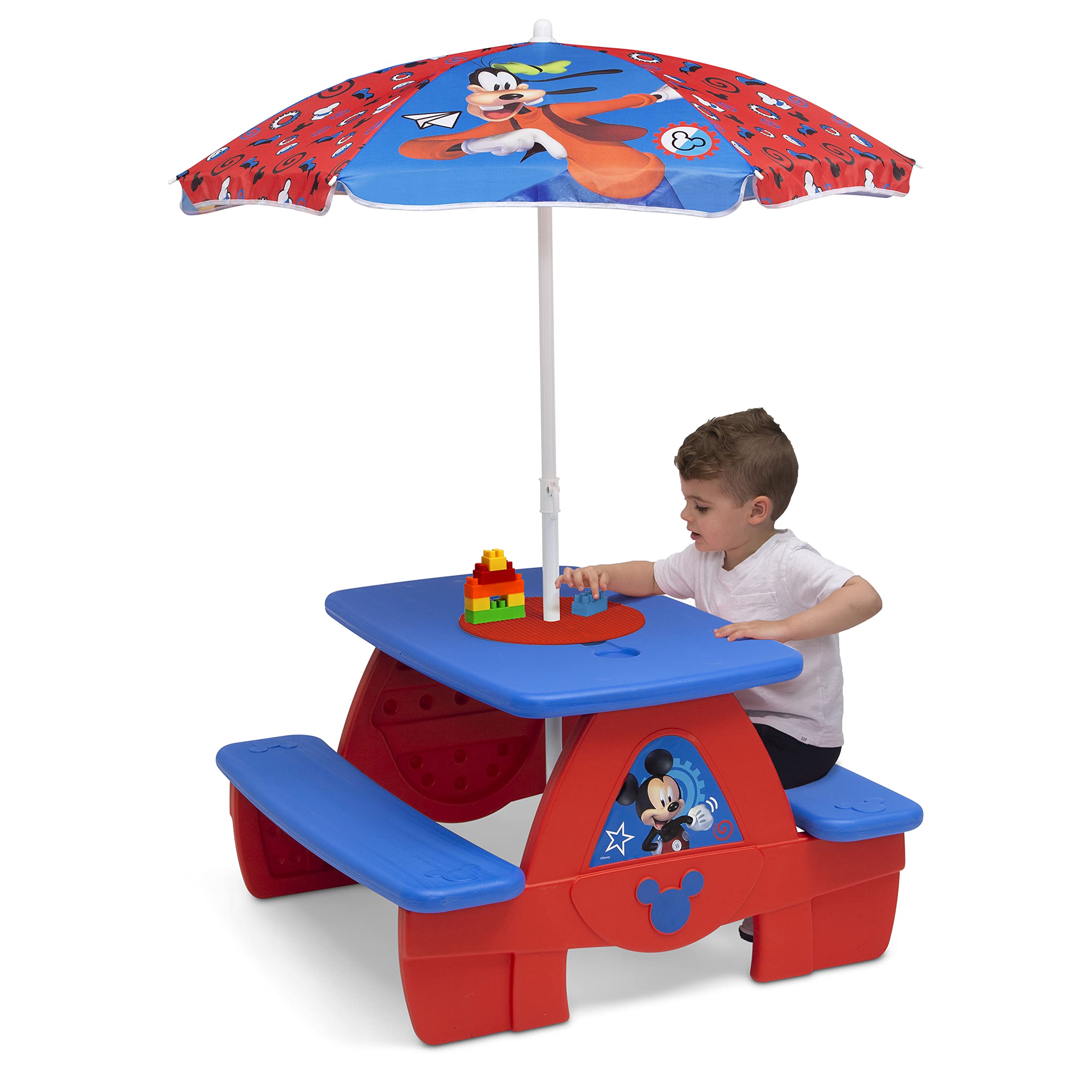 Mouse 4 Seat Activity Picnic Table with Umbrella and Lego Compatible