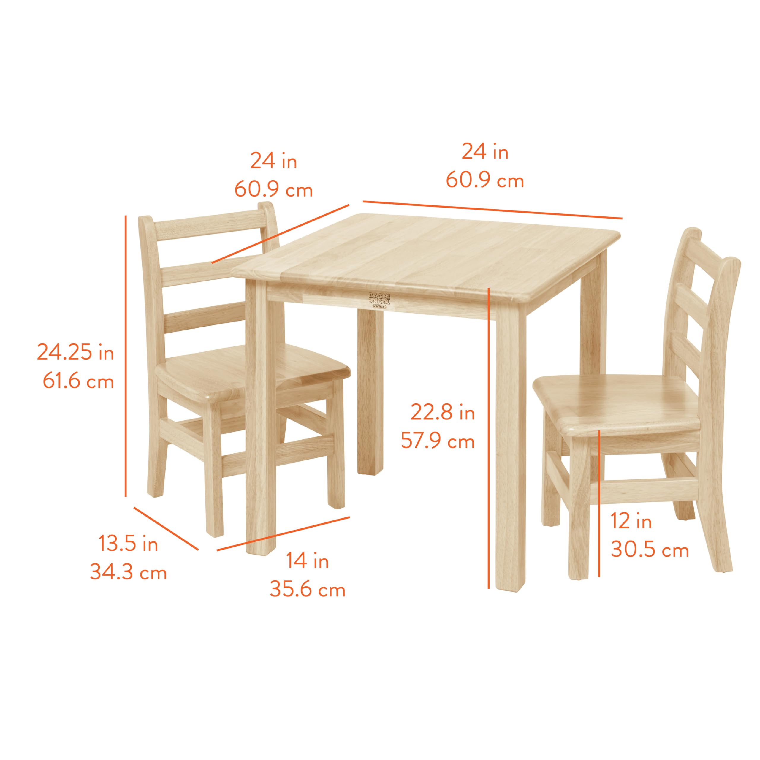 Kids Square Wood Table and Chair Set Natural 3-Piece
